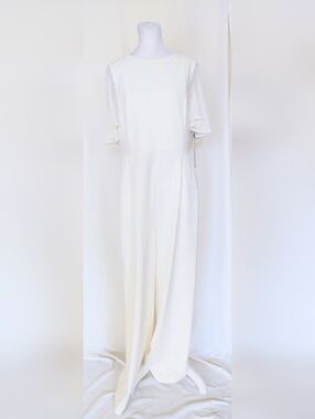 Calvin Klein Flutter Sleeve Wide Leg Jumpsuit Size 12 Ivory NWT